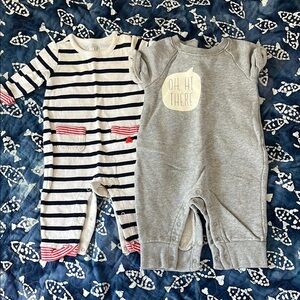 Bundle of Baby Gap size 0-3 month Striped and Gray Baby Rompers
